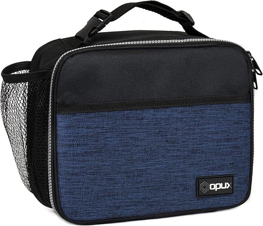 opux Insulated Lunch Bag Kids, Lunch Box for School Boy Girl, Leakproof Small Reusable Compact Soft Mini Cooler Bag, Toddler Small Lunch Boxes Kit Pail with Front Side Pockets (Navy)
