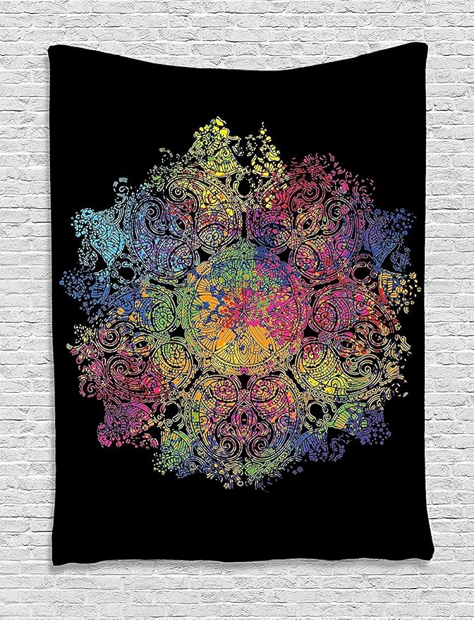 Ambesonne Psychedelic Tapestry, Colorful Mandala Pattern Cosmos Universe Graphic Print, Wall Hanging for Bedroom Living Room Dorm Decor, 40" X 60", Black Pink