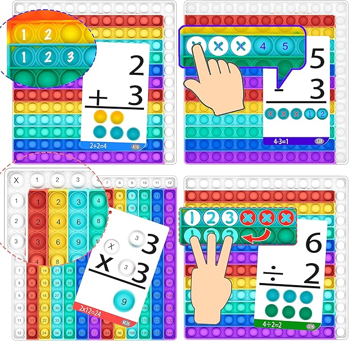 COOVA Math Games for Kids - Flash Cards for Kids - Pop it Practice with Addition, Subtraction, Multiplication & Division - Ideal for Math Learning and Skill Building.