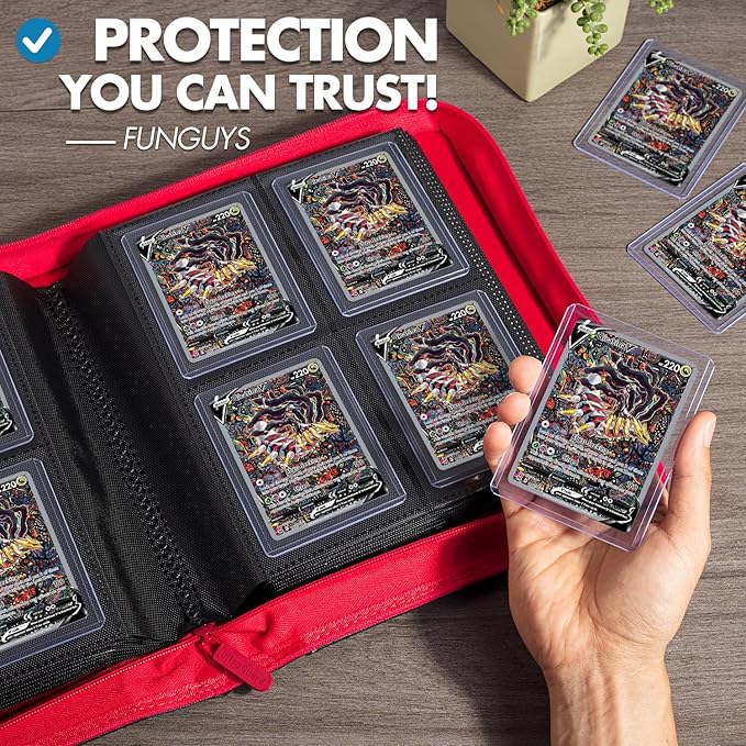 FunGuys Toploader Binder – 4 Pocket Trading Card Binder for 128 Top Loaders, Pokemon Card Binder, MTG, Yugioh, Sports Cards, TCG Storage Album, Zipper Card Collector Folder