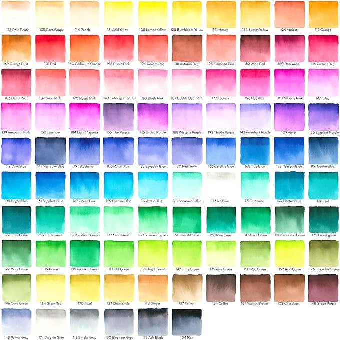 ARTEZA Real Brush Pens, 96 Watercolor Pens with 108-Slot Case, Drawing Markers with Flexible Brush Tips, Watercolor Markers for Artists