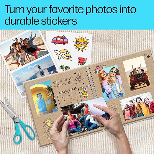 HP Picture Stickers 8.5x11in,25 sheets Self-Adhesive, Easily repositionable, Matte Photo Stickers. Print, Peel & Stick All Inkjet printers and craft cutters. (8L1U9A)