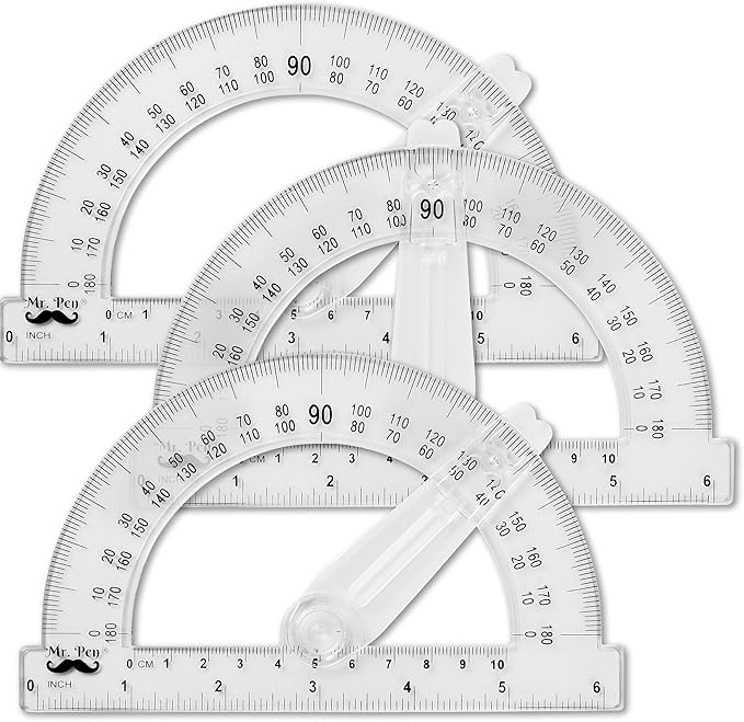 Mr. Pen- Plastic Protractor with Swing Arm, 3 Pack, 6 Inch, Clear Protractors for Geometry Classroom Student School & Office Supplies, Swing Arm Math Protractors 180 Degrees