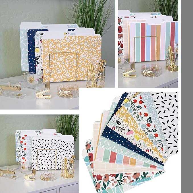 Cute File Folders, Set of 24 3-Tab Letter Size Decorative File Folders Boho Manilla 8.5 x 11 – Pretty Designer Home Office School Supplies (Sublime)