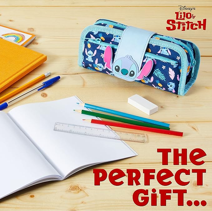Disney Stitch Pencil Case with Cute Detachable Zipper Pouch including Ball Point Pen Pencil Eraser Ruler and Fun Colored Pencils Stationery Gift for Kids