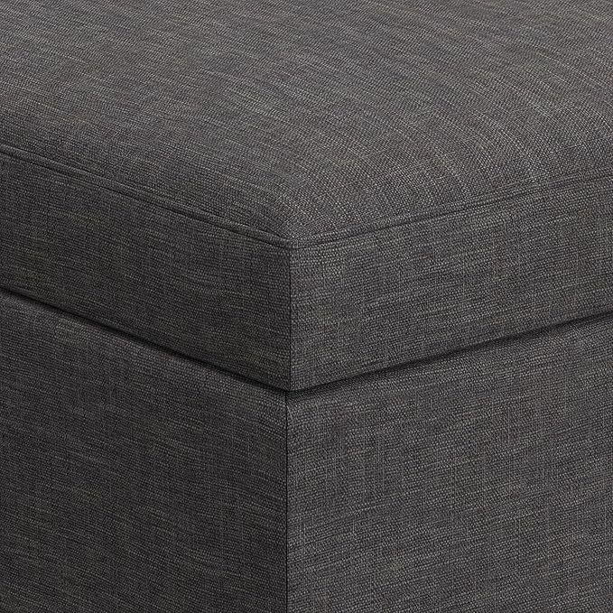 SIMPLIHOME Owen Coffee Table Storage Ottoman - 34 inch Wide Upholstered Linen Look Fabric Rectangular Lift-Top Ottoman in Slate Grey, Mid-Century Modern Bench for Living Room with Tapered Legs