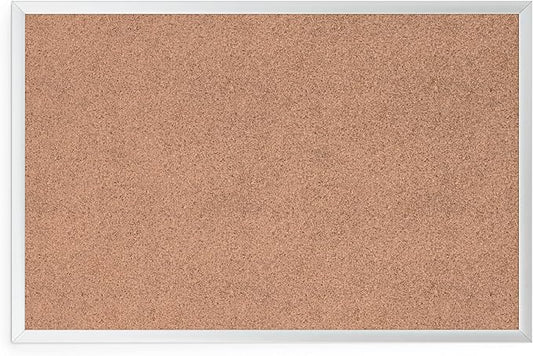 U Brands Cork Bulletin Board, 36" x 24", Silver Aluminum Frame, Industrial Grade Pinning Surface