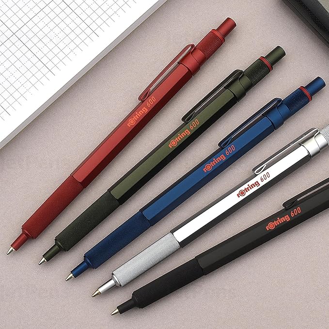 Rotring 600 Ballpoint Pen Medium Point Black Ink Black Barrel Refillable,(Pack of 2)