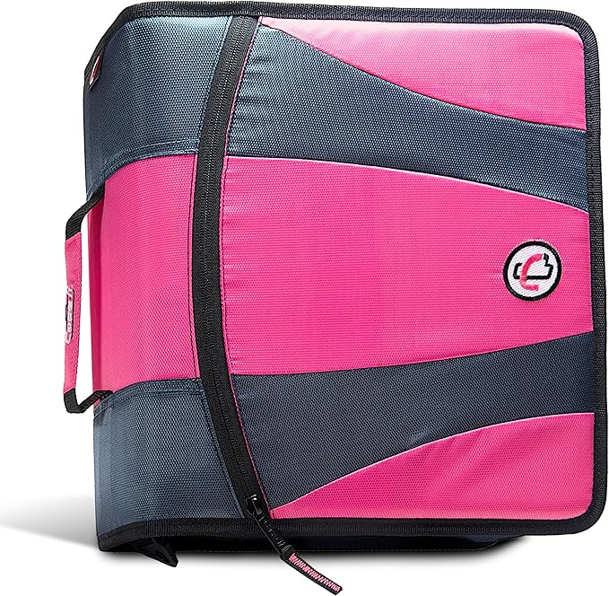 Case-it The Dual 2.0 2-in-1 Zipper Binder | Two 2-Inch D-Rings, 700 Sheet Capacity, 5-Subject Expanding File Folder, Multiple Pockets & Storage Organizer, Shoulder Strap | Dual-301 Pink