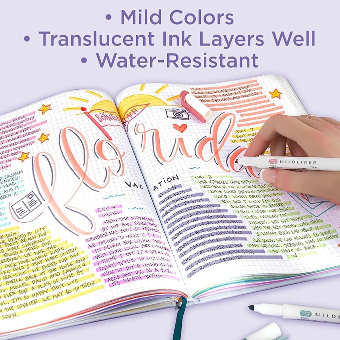 Zebra Pen Mildliner Dual-Tip Highlighter Marker Set, Broad and Fine Tips, No Bleed, Ideal for Bible Highlighting, Journaling and Note-Taking, Fluorescent and Cool Ink Colors, 10-Pack (78101)