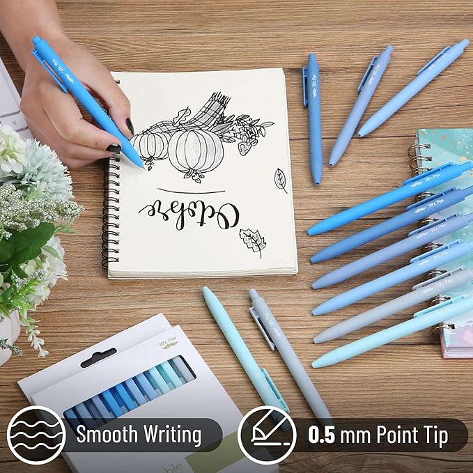 Mr. Pen- Retractable Gel Pens, 12 Pack, Black Ink, Sky Blue Barrel Gel Pens Fine Point 0.5mm, Fine Tip