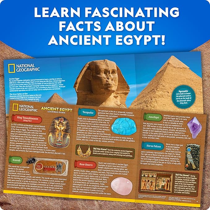 National Geographic Ancient Egypt Dig Kit – Includes Pyramid, Sphinx & Pharaoh-Shaped Dig Bricks with Real Gemstones & Replica Artifacts, Archeology Kit and Gems for Kids, Gift for Girls and Boys