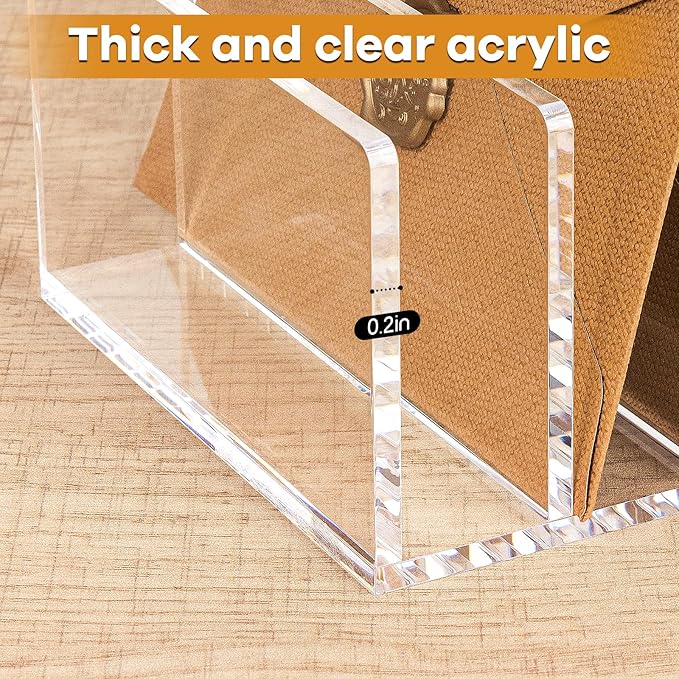Acrylic Mail Organizer File Sorters for Desk,5-Section Laddered Desktop Vertical Letter Holder,Desk Organizer Workspace Organizer