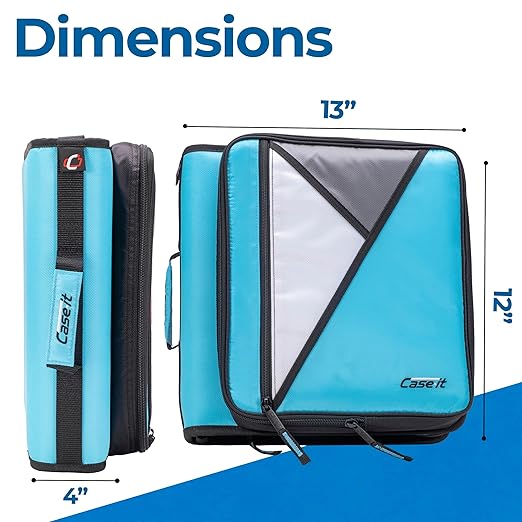 Case-it Universal Zipper Binder | 2-Inch O-Rings, 13-Inch Laptop/Tablet Padded Pocket, 400 Sheet Capacity, Multiple Storage Pockets & Shoulder Strap | School & Office Organizer | LT-007 Teal