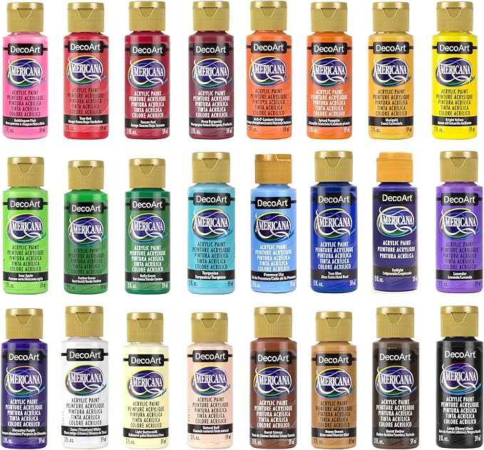 DecoArt Americana Acrylic Paint Set – Starter Set, 24 Bottles (2 fl oz) – Art and Craft Acrylic Paints for Canvas, Wood, and More