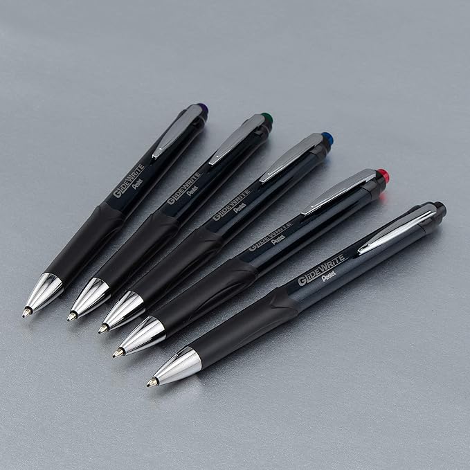 Pentel Glidewrite Executive Ballpoint Pen, (1.0mm) Medium Line, Black Metal Barrel, Black Ink, Box of 12 (BX970A-A)
