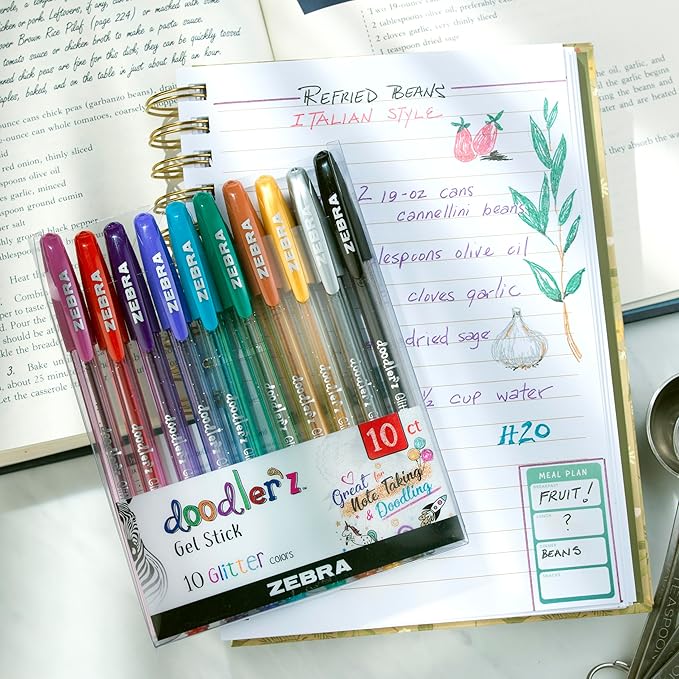 Zebra Pen, doodler’z Gel Stick Pens, 1.0mm Needle-Point Tip, Glitter, Neon, Pastel, Metallic Gel Ink, Vibrant Assorted Colors, Water-Based Ink, Art and School Pens, 10 Count Pack (41710)