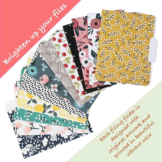 Cute File Folders, Set of 12 3-Tab Letter Size Decorative File Folders Boho Colored Manilla 8.5 x 11 Filing – Pretty Designer Home Office School Supplies (Mesmeric)