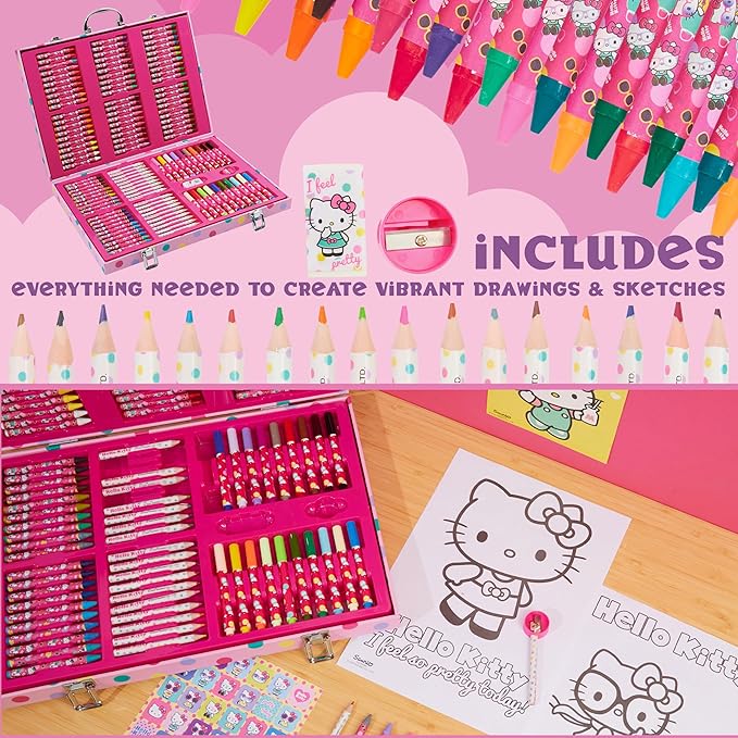 Hello Kitty Colored Pencils Art Supplies Drawing Kit School Supplies Painting Girls Drawing Pencils Art Kit Travel Case with Crayons Arts and Crafts for Kids 4-12