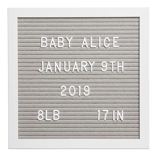 Pearhead Classic Wooden Letterboard, Gender-Neutral Baby Keepsake Nursery Décor, Photo Prop Message Board, Gray and White