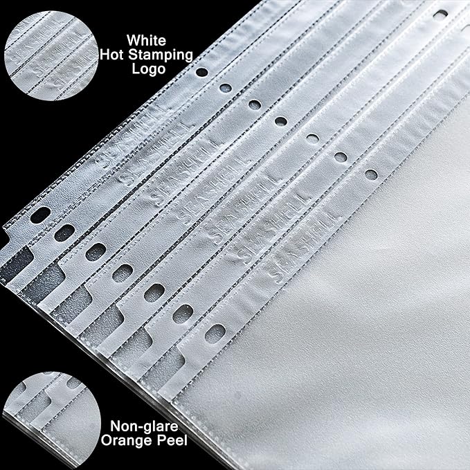 Seashell 100 Economy Non-Glare Sheet Protectors, Plastic Page Protectors for 3 Ring Binder, Letter Size, Top Loading, 3 Hole Punched, Binder Sleeves for 8.5 x 11 Paper, for School and Office use…