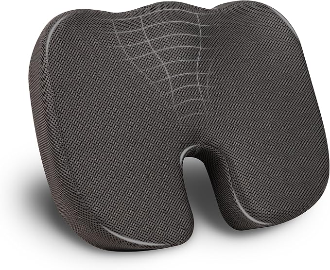 Mind Reader Memory Foam Seat Cushion with Air-Cloud Technology, Sciatica, Coccyx & Hip Pain Relief, Office, Memory Foam, Gray