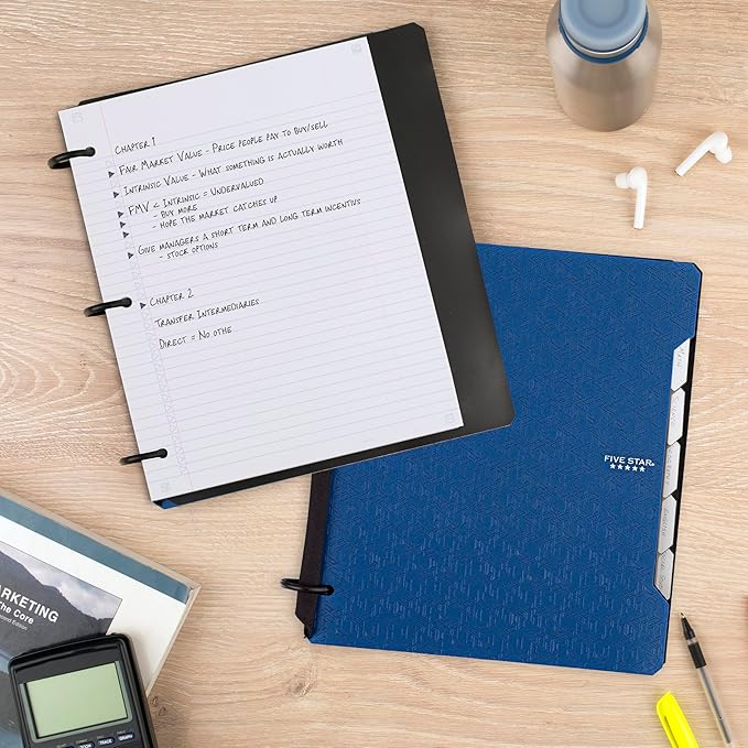Five Star Flex Refillable Notebook + Study App,College Ruled Paper and 1 Inch TechLock Ring Binder with Pockets,Tabs and Dividers,200 Sheet Capacity,Pacific Blue (293280AD2),(Pack of 6)