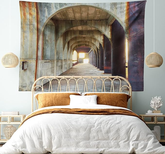 Ambesonne Urban Tapestry, Corridor of Concrete Pillars Structure Urban Industrial Rustic Style Art, Fabric Wall Hanging Decor for Bedroom Living Room Dorm, 45" X 30", Brown Purple