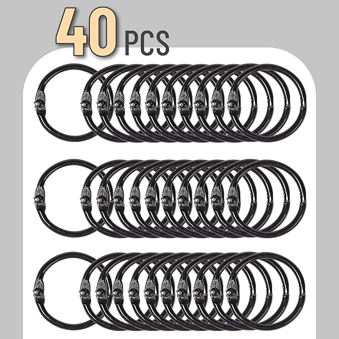 Mr. Pen- Loose Leaf Binder Rings, 40 Pack, Black, 1 Inch, Metal, Small