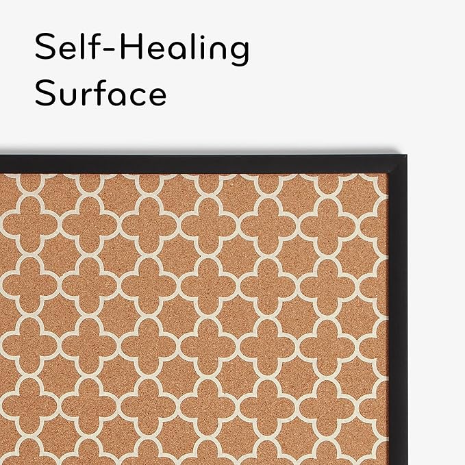 U Brands Cork Bulletin Board, 36" x 24", Black Wood Style Frame, Quatrefoil Design Print, Industrial Grade Pinning Surface