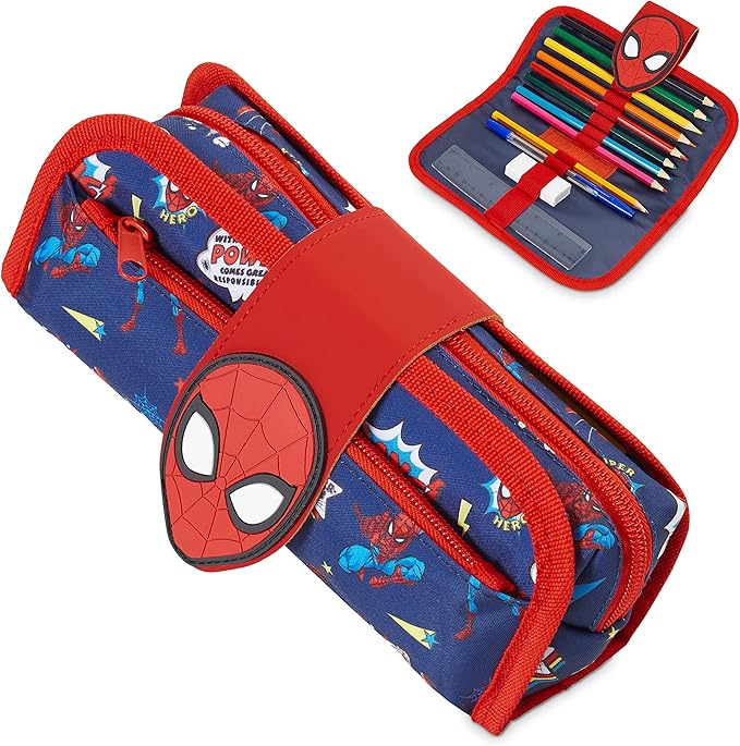 Marvel Spiderman Pencil Case with Cute Detachable Zipper Pouch including Ball Point Pen Pencil Eraser Ruler and Fun Colored Pencils Stationery Gifts for Kids