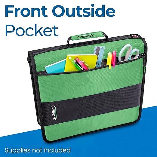 Case-it Classic Zipper Binder | 2-Inch O-Rings, 350 Sheet Capacity, Multiple Storage Pockets & Shoulder Strap | School & Office Organizer | D-251 Canopy Green