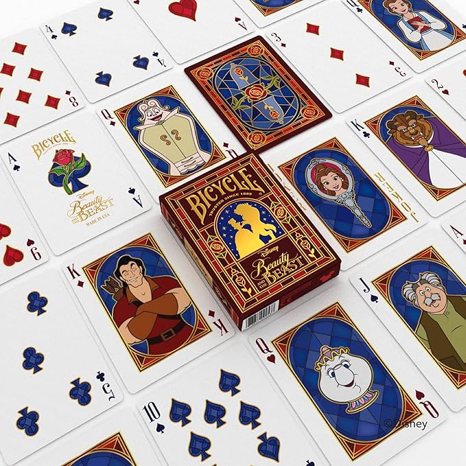 Bicycle Disney Beauty and The Beast Playing Cards – Premium Belle & Beast Deck, Enchanted Rose Collectible Cards for Classic Games, Magical Disney Gift for Kids & Adults