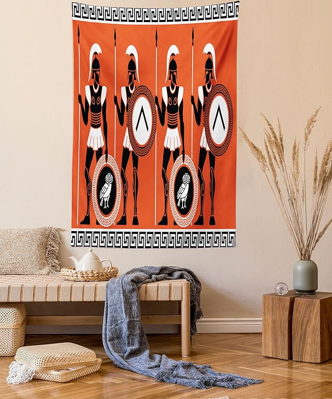 Ambesonne Retro Tapestry, Historical in Greece Theme Cultures, Fabric Wall Hanging Decor for Bedroom Living Room Dorm, 23" X 28", Orange Black White