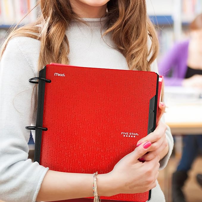 Five Star Flex Refillable Notebook + Study App,College Ruled Paper and 1 Inch TechLock Ring Binder with Pockets,Tabs and Dividers,200 Sheet Capacity,Fire Red (29328AB2),(Pack of 6)