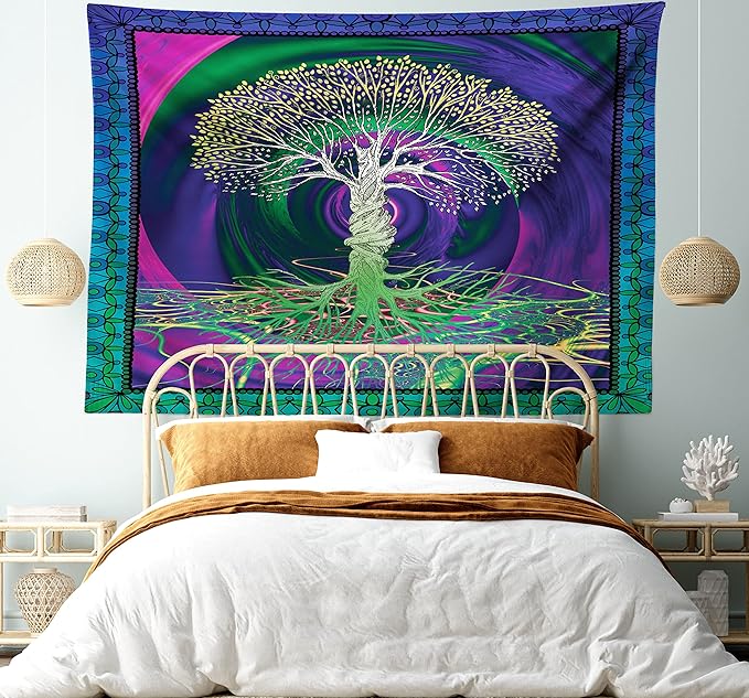 Ambesonne Nature Tapestry, Digital Psychedelic Tree of Life Turning Gothic Background Mystery Display, Fabric Wall Hanging Decor for Bedroom Living Room Dorm, 45" X 30", Fuchsia Purple