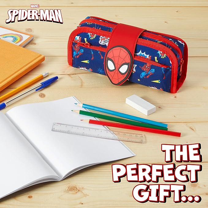 Marvel Spiderman Pencil Case with Cute Detachable Zipper Pouch including Ball Point Pen Pencil Eraser Ruler and Fun Colored Pencils Stationery Gifts for Kids
