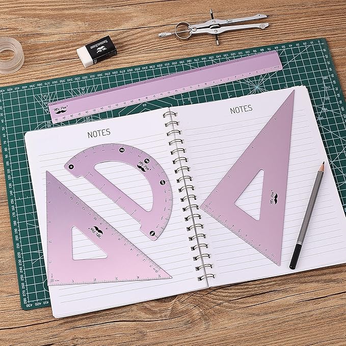 Mr. Pen- Geometry Set, 4 Pack, Blue Magenta Color, Metal Geometry Kit, Triangle Ruler, Metal Ruler, Drafting Triangles, Metal Protractor, Metal Set Square, Drafting Ruler, Drafting Set