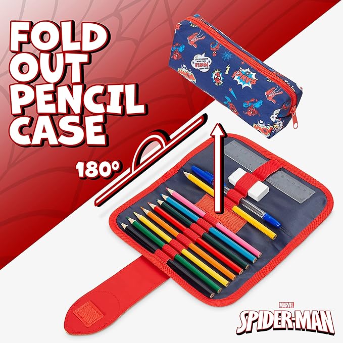 Marvel Spiderman Pencil Case with Cute Detachable Zipper Pouch including Ball Point Pen Pencil Eraser Ruler and Fun Colored Pencils Stationery Gifts for Kids