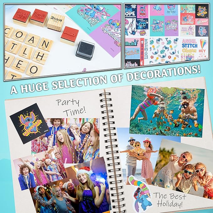 Disney Stitch Scrapbook Supplies Set for Girls Teenagers DIY Scrapbooking Supplies Arts Craft Kit with Stickers Stamps Glitter Gel Pens Journal Stitch Gifts