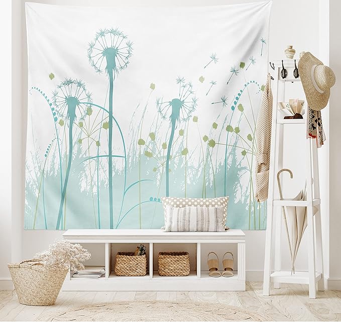 Ambesonne Spring Tapestry, Silhouette Dandelion Floral Foliage Seasonal Blooms Botany Eco Illustration, Fabric Wall Hanging Decor for Bedroom Living Room Dorm, 45" X 30", Khaki Green