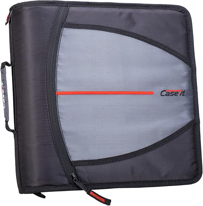 Case-it Mighty Zip Tab School Zipper Binder | 3-Inch O-Rings, 600-Sheet Capacity, 5-Subject Expanding File Folder, Multiple Pockets & Storage Organizer, Shoulder Strap | D-146 Black