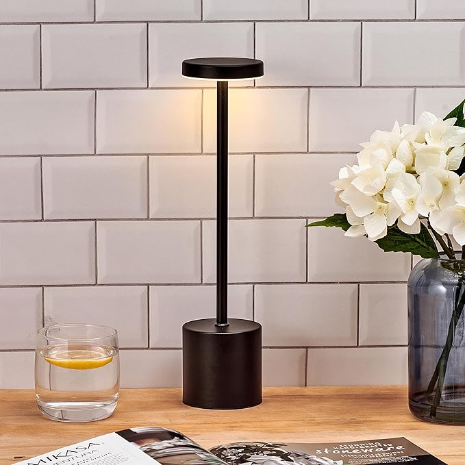 Mikasa 13.3 Inch Rechargeable LED Lamp - Portable Touch Control Desk Lamp with 3 Color Temperatures, Stepless Dimming, 5000mAh Battery, 30 Hour Runtime, USB-C Charging - Black Stick Design