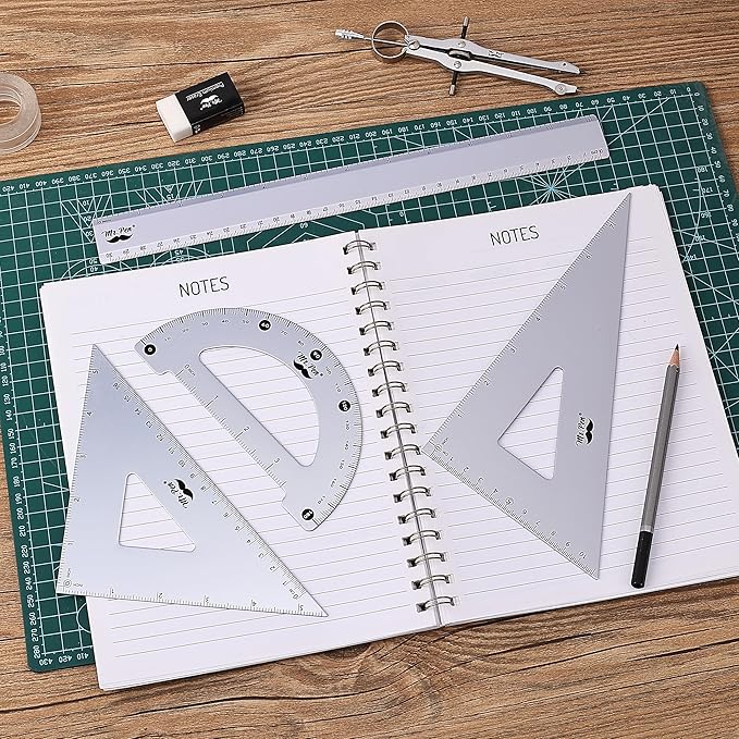 Mr. Pen- Geometry Set, 4 Pack, Periwinkle Gray, Metal Geometry Kit, Triangle Ruler, Metal Ruler, Drafting Triangles, Metal Protractor, Metal Set Square, Drafting Ruler, Drafting Set