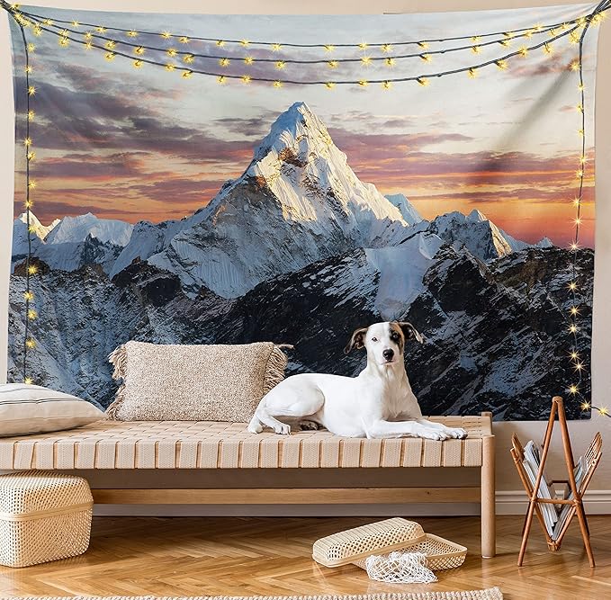 Ambesonne Mountain Tapestry, Evening South High Hill Above the Sky Colorful Nepal Everest Photo, Fabric Wall Hanging Decor for Bedroom Living Room Dorm, 30" X 45", Bluegrey Salmon