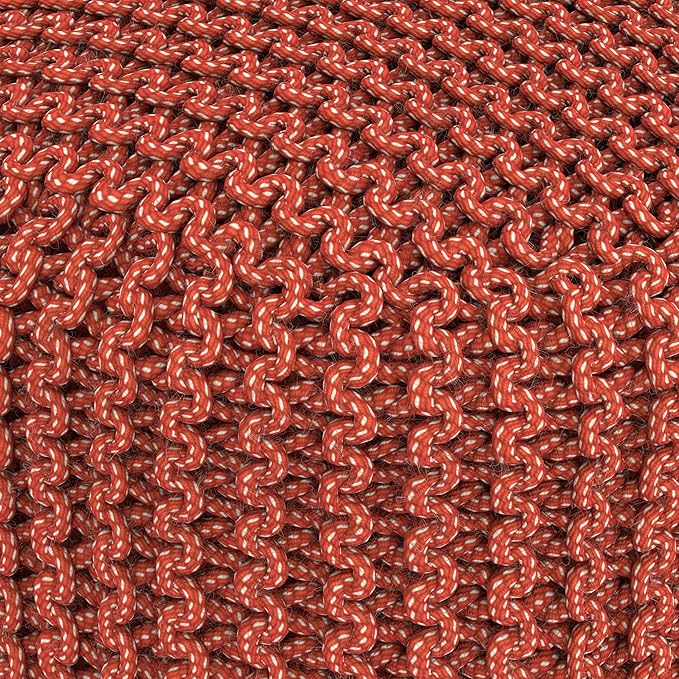 SIMPLIHOME Wynne Round Knitted Pouf - 18 inch Wide Upholstered PET Polyester Ottoman in Orange, Indoor/Outdoor Boho Footstool or Extra Seating for Living Room with Polystyrene Bead Filling, Assembled