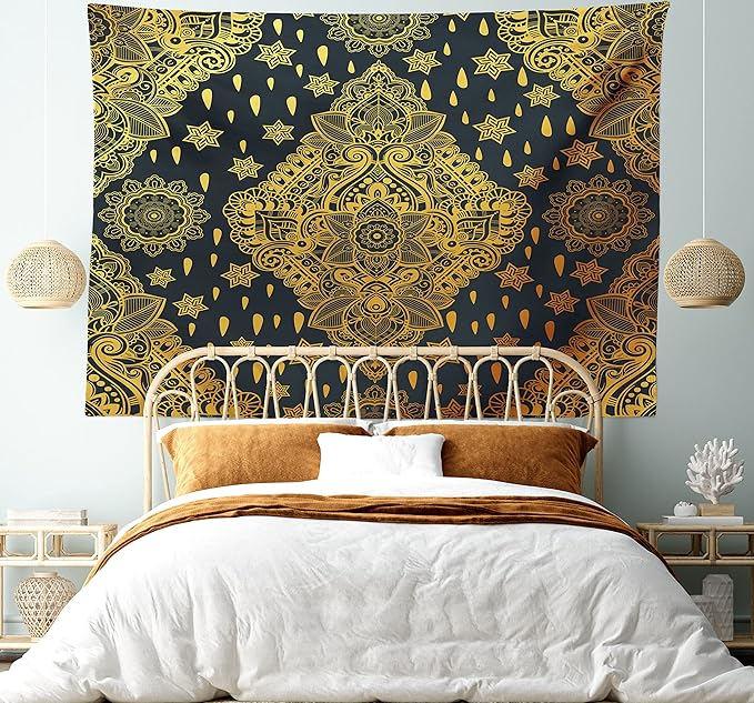 Ambesonne Mandala Tapestry, Bohemian Paisley Ornament Tattoo Vintage Design Print, Fabric Wall Hanging Decor for Bedroom Living Room Dorm, 30" X 45", Charcoal Grey