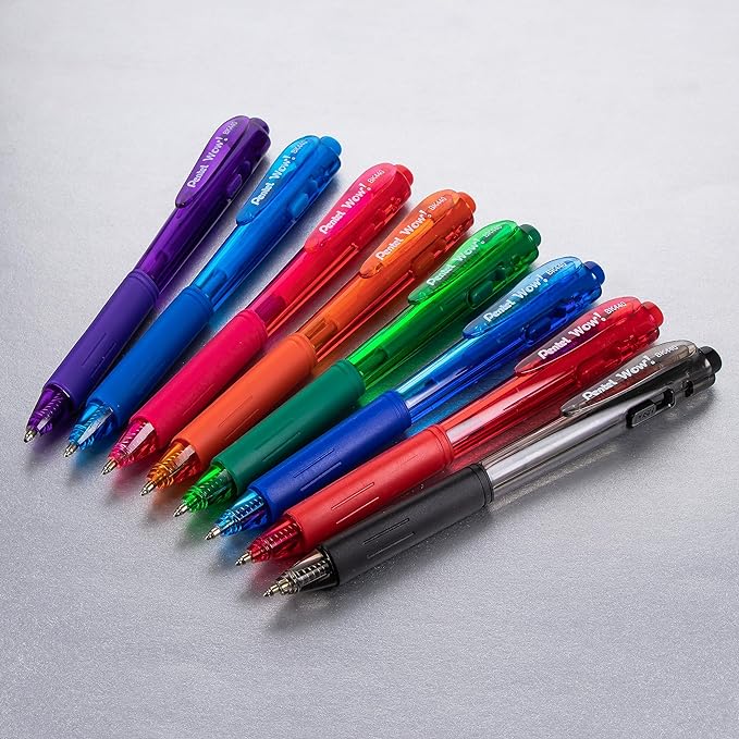 Pentel Wow! Retractable Ballpoint Pens, (1.0mm), Medium Line, Green Ink, Box of 12 (BK440-D)