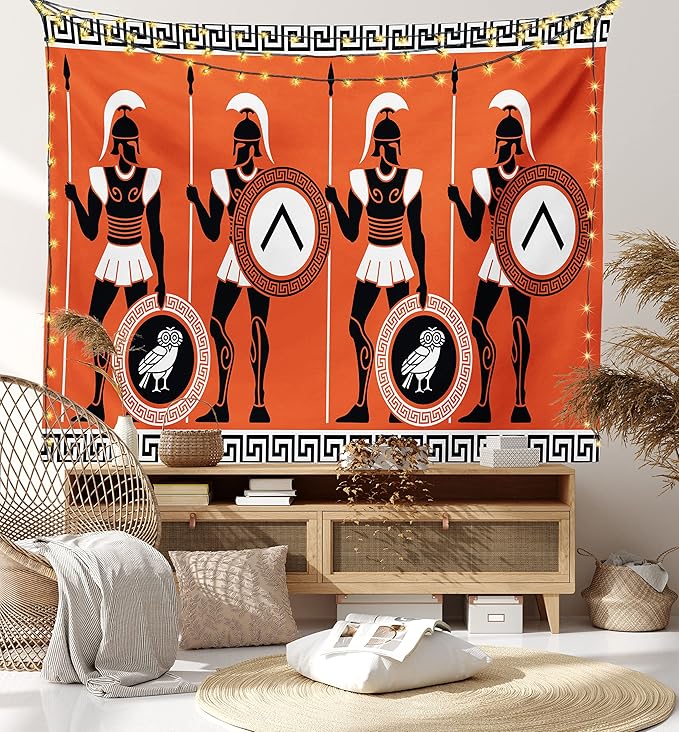 Ambesonne Retro Tapestry, Historical in Greece Theme Cultures, Fabric Wall Hanging Decor for Bedroom Living Room Dorm, 23" X 28", Orange Black White