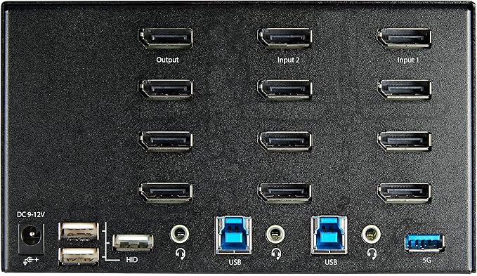 StarTech.com 2 Port Quad Monitor DisplayPort KVM Switch - 4K 60Hz UHD HDR - Desktop 4K DP 1.2 KVM with 2 Port USB 3.0 Hub (5Gbps) & 4X USB 2.0 HID Ports, Audio - Hotkey Switching - TAA (SV231QDPU34K)